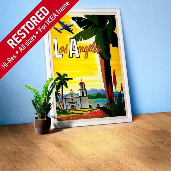 Los Angeles, USA, TWA — retro vintage travel poster, retro travel art, retro travel wall art, beach poster, tropical poster