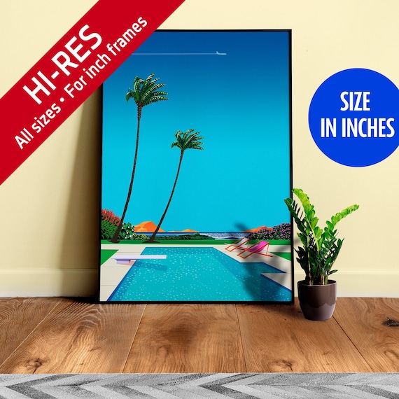 Texas, USA, pool, beach — City Pop art, retrowave/vaporwave poster, 80s, aesthetic poster, Hiroshi Nagai inspired art, minimalist [inches]