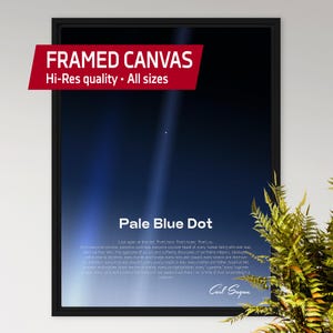 Pale Blue Dot, Framed Canvas with astronomy quote — NASA Voyager 1 Science Poster, Space Vector Art Wall Decor, 2020 Revision wall art