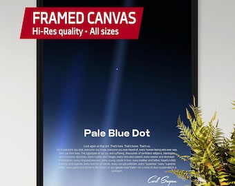 Pale Blue Dot, Framed Canvas with astronomy quote — NASA Voyager 1 Science Poster, Space Vector Art Wall Decor, 2020 Revision wall art
