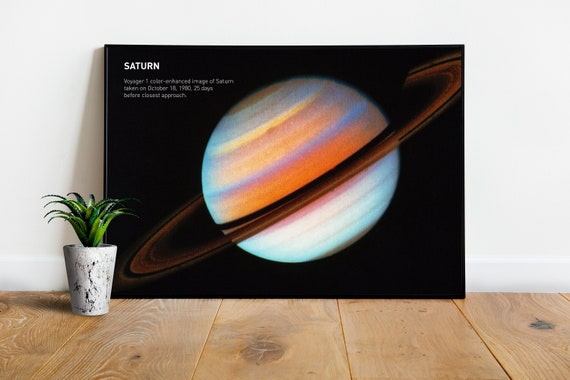 Saturn by NASA Voyager 1, 1980 — space poster, science poster, photo poster, space art