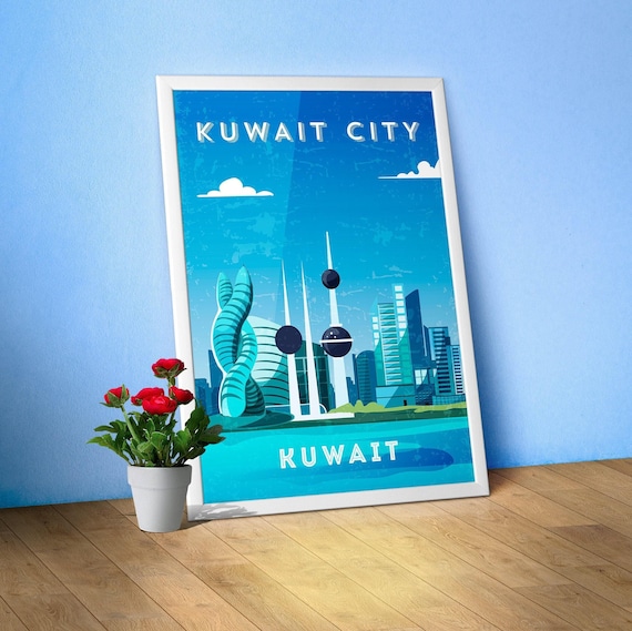 Kuwait City, Kuwait — Retro travel minimalist poster, retro travel art, retro travel wall art, vector art