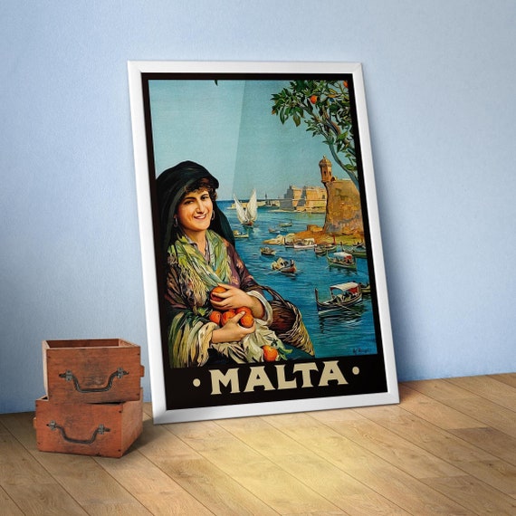 Malta, Valletta 1910s — retro travel poster, vintage travel print, retro travel wall art, retro wall art, triptych wall art