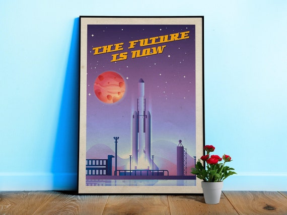 The Future is Now, SpaceX Falcon Heavy — Vintage space poster, retro space art, propaganda poster