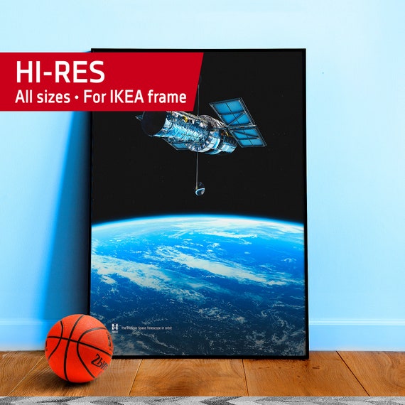 NASA Hubble Poster Telescope — Close-up satellite image, orbit tech photo print, futuristic space wall art, 1990s era, space poster