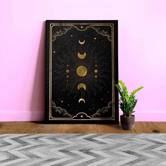 Gold Mystical Tarot: Sun — tarot card, art deco poster, esoteric poster, spiritual art print, retro poster