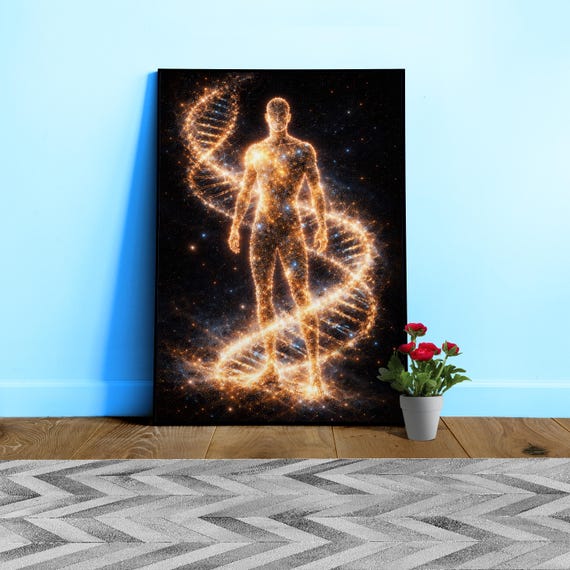 Cosmic DNA Human Poster — Spiritual Space Art Print. Celestial Anatomy Wall Decor, Galaxy Energy Artwork, Mystical Sci-Fi, Cosmic DNA art