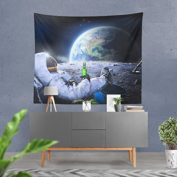 Astronaut on the Moon with beer ∎∎∎ — Indoor Wall Tapestries, Space wall decor, Space poster, Space Tapestries, NASA poster