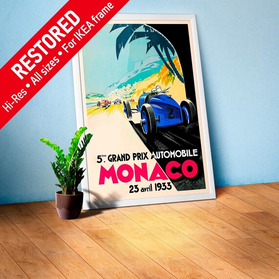 Monaco Vintage F1 Grand Prix, 1933 poster — Vintage Formula 1 poster, Monaco Grand Prix poster, retro travel poster, art deco poster