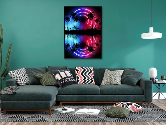 Neon landscape: Palms & Arc [synthwave/vaporwave/cyberpunk] — aesthetic poster, retrowave poster, vaporwave poster, neon poster