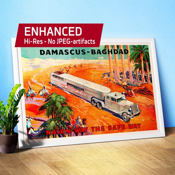 Damascus, Baghdad, Syria. Iraq 1935 — Retro travel poster, Rare vintage 1930s travel art print, amazing gift for travelers, Very rare poster