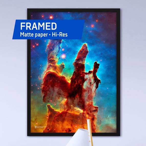 The Pillars of Creation. Eagle Nebula (M16,NGC 6611), NASA Hubble Space Telescope — Framed matte paper poster. Space art print, space decor