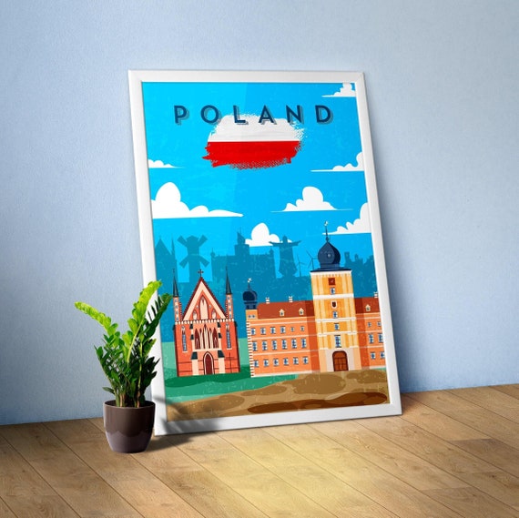 Poland — Retro travel minimalist poster, retro travel art, retro travel wall art, vector art