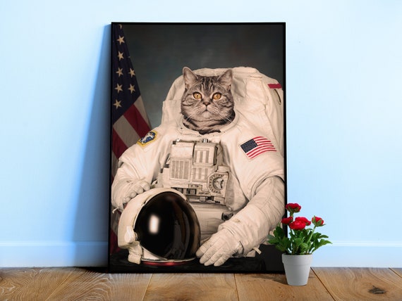 Cat Astronaut, NASA photo — space collage poster, astronaut photo portrait, digital collage, space poster