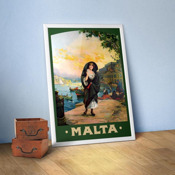 Malta, Valletta 1910s — retro travel poster, vintage travel print, retro travel wall art, retro wall art, triptych wall art