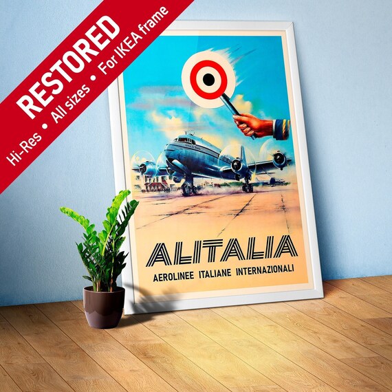 AlItalia (Italy, Air Lines), 1950s — retro vintage travel poster, retro travel art, retro travel wall art