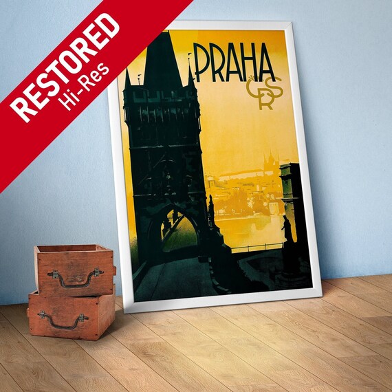 Prague Czech, 1930s — Retro travel poster, vintage travel print, art deco poster, travel wall decor, propaganda poster