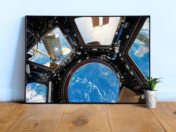 Earth from Space Poster — ISS Cupola view, real NASA photo print, astronaut window wall art, orbit photography decor, Hi-res space poster
