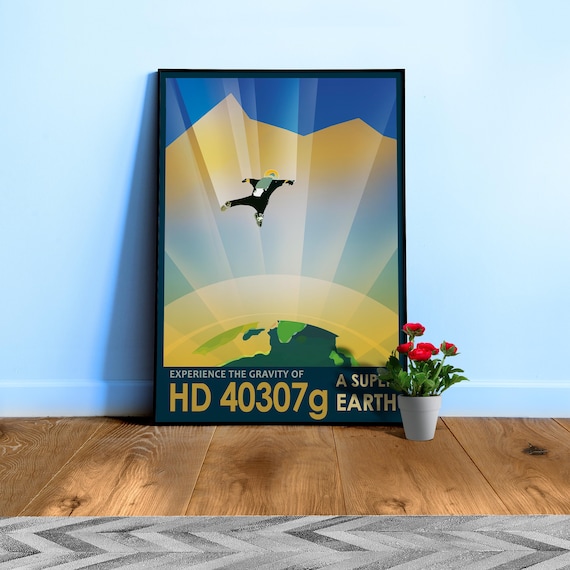 SuperEarth HD 40307g — Retro space travel poster, 1950s space travel art print, vintage science wall decor and nerdy gift about exoplanets