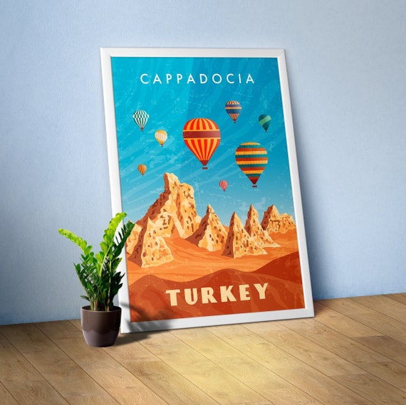 Turkey, Cappadocia — Retro travel minimalist poster, retro travel art, retro travel wall art, vector art