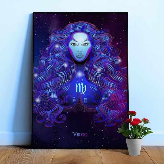 Virgo — Zodiac neon sign poster, astrology poster, neon poster, space poster, synthwave, retrowave