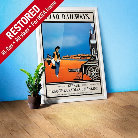 Iraq Railways, Kirkuk, Kurdistan. 1930s [RARE poster] — retro vintage travel poster, retro travel art, retro travel wall art