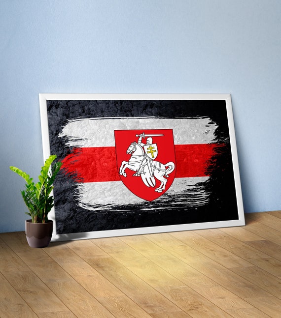 Belarus, Minsk — flag country map, map poster, flag poster, emblem poster, travel poster, coat-of-arms