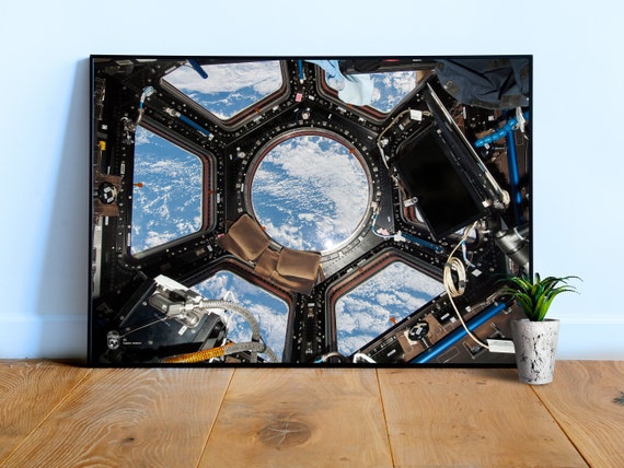 Clouds over Earth from Space Poster — ISS Cupola view, real NASA photo print, astronaut window wall art, orbit photography decor