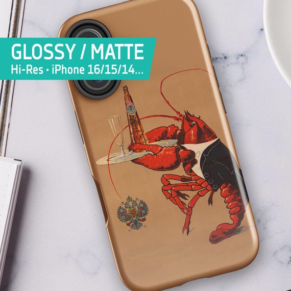 Vintage Phone Case — Russian Beer Lobster iPhone Case, Gorshakov 1910 Poster Art, Funny Retro Gift — Tough Case for iPhone (Glossy/Matte)
