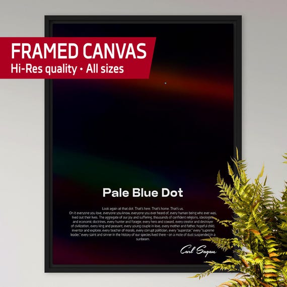 Pale Blue Dot, Framed Canvas — NASA Voyager 1 Science Poster, Space Vector Art Wall Decor, 2020 Revision, NASA wall art