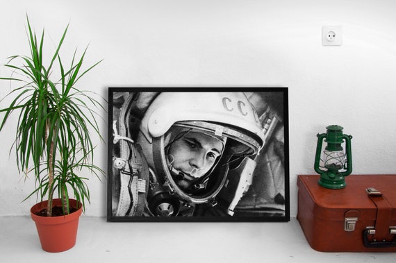 Yuri Gagarin, first man in space, 1961 — Photo poster. Vintage Soviet space wall art, USSR history print, 60s cosmonaut decor for collectors