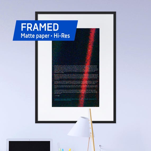Pale Blue Dot poster, NASA Voyager 1 print — Matte paper framed poster with mat. Space poster, science art print, wall decor, photo poster