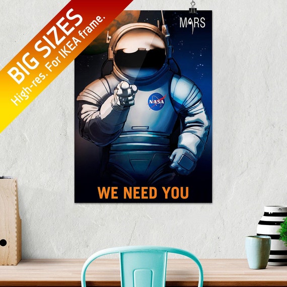 NASA Mars vintage poster: We need you — retro space poster, science print, vintage space art, retro sci-fi, retrofuturism poster