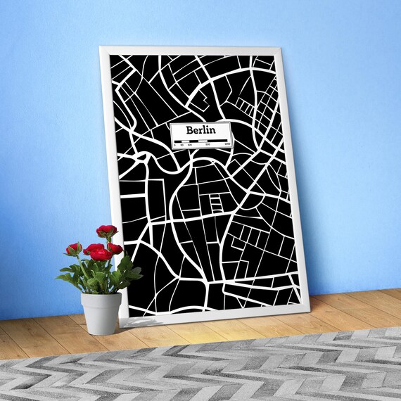 Berlin, Hand Drawn City Map Poster — Black White Modern Urban Art, Print for Travel Lovers & Minimalist Wall Decor, Black city poster