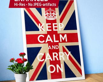 Mantén la calma y sigue adelante con la bandera del Reino Unido, 1939 — Póster vintage, lámina retro, póster de propaganda, arte mural con cita, lámina inspiradora