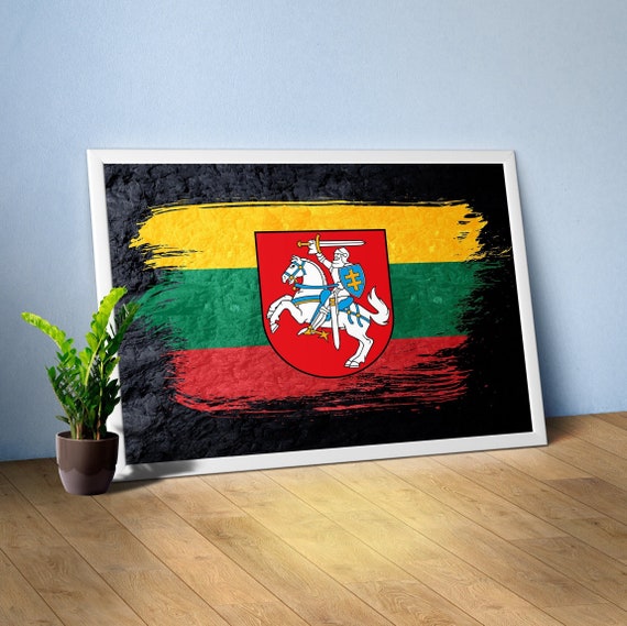Lithuania, Vilnius — flag country map, map poster, flag poster, emblem poster, travel poster, coat-of-arms