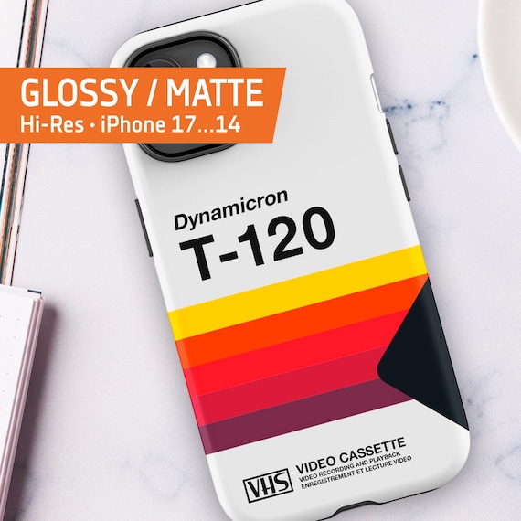 VHS T-120 cassette case [retrowave/vaporwave] — Tough Case for iPhone 17/16/15/14/13 (Glossy/Matte). 80s iPhone case, Retro phone case