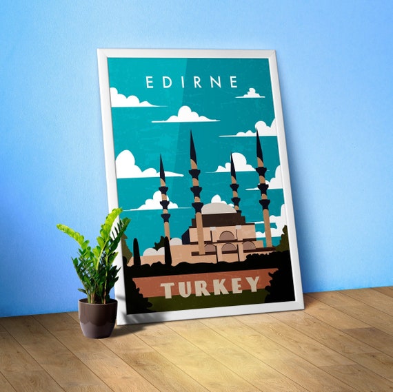 Edirne, Turkey — Retro travel minimalist poster, retro travel art, retro travel wall art, vector art