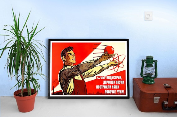 Soviet science, USSR 1960s — Soviet retro poster, science poster, soviet vintage art, soviet propaganda, propaganda poster