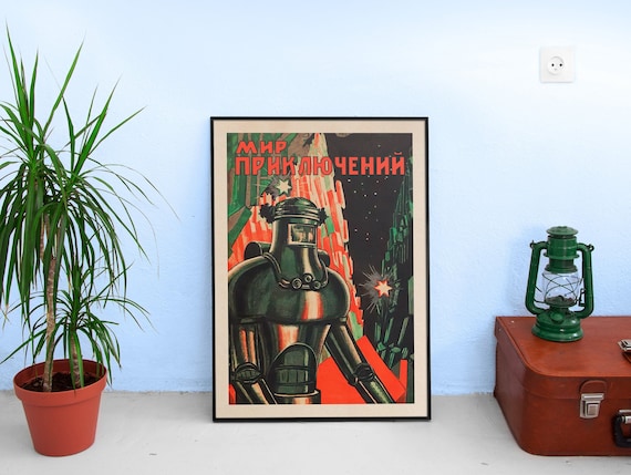 Soviet retro sci-fi, USSR, 1930 — Soviet retro sci-fi poster, vintage soviet print, soviet space, soviet art, propaganda poster