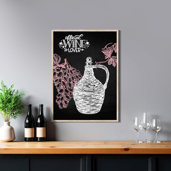 Wine Lover Poster: Official Wine Lover — Chalkboard Kitchen Print, Vintage Wine Decor, Home Bar Artwork, Grape Vine Wall Art, Dining Room