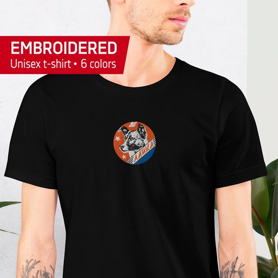 Laika embroidered t-shirt, Soviet vintage space — Embroidered Unisex t-shirt, Space t-shirt, NASA t-shirt, Soviet t-shirt