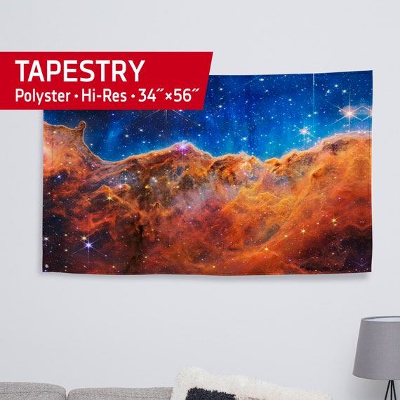 JWST Cosmic Cliffs, Carina Nebula, NGC 3324 (James Webb/JWST) — Tapestry. Flag, banner. Space poster, space decor, space wall tapestry