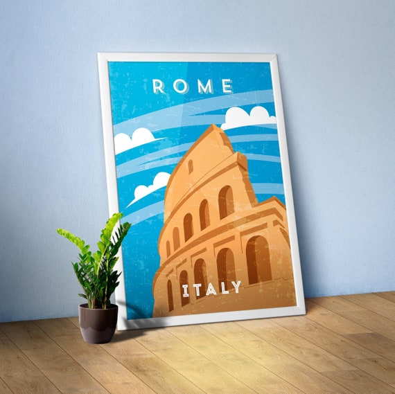 Rome, Italy — Retro travel minimalist poster, retro travel art, retro travel wall art, vector art