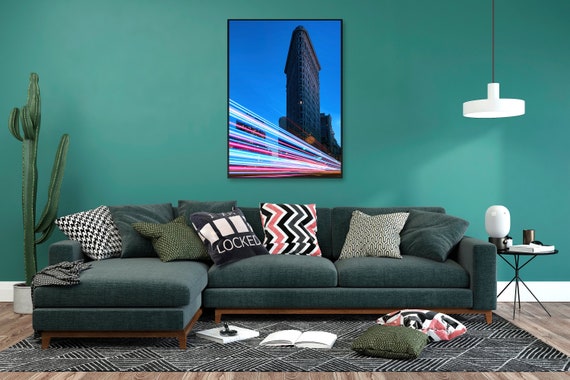 Neon city: New York, Flatiron Building (synthwave/vaporwave/retrowave/cyberpunk) — aesthetic poster, neon poster