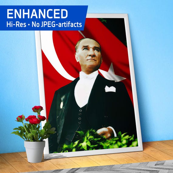 Mustafa Kemal Atatürk poster, Turkish Flag — Historical Turkish Leader art. Modern Turkey wall decor, Patriotic Tribute print, portrait