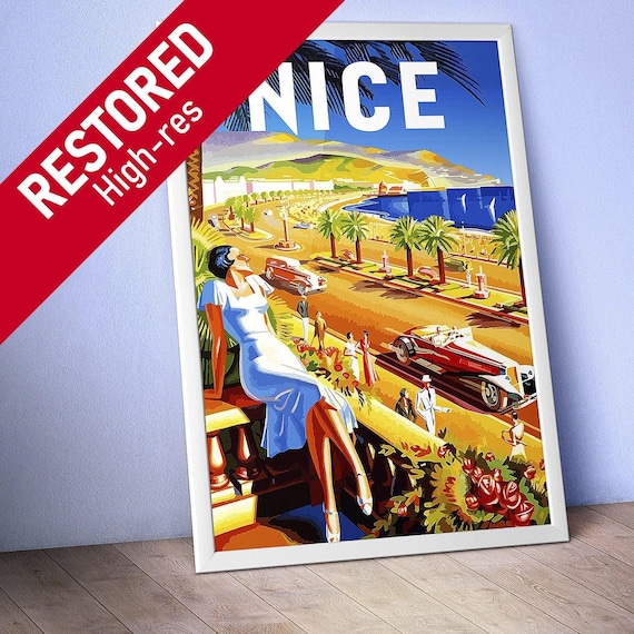 Nice, France, 1930 — retro vintage travel poster, art deco poster, art deco print, art deco wall art, vintage poster