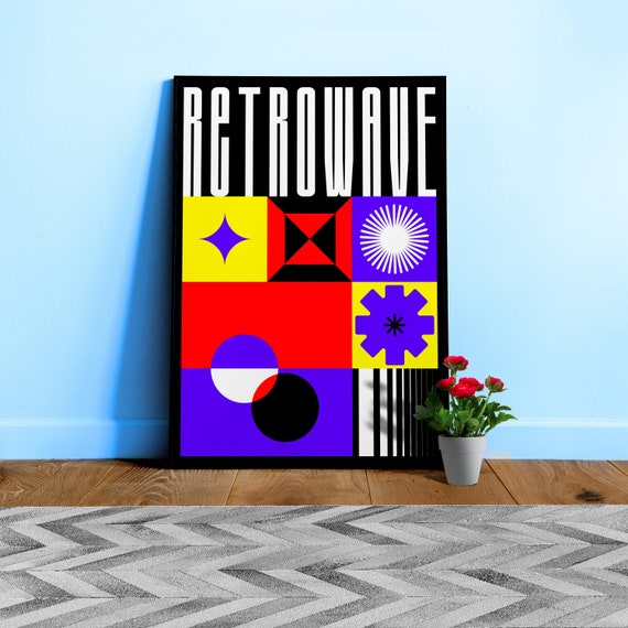 Retrowave — abstract poster, retrowave print, vaporwave geometric art, 1980s print, modern art