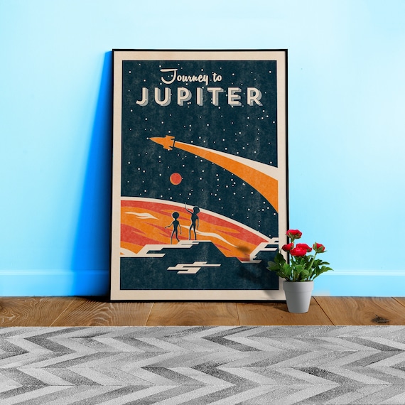 Journey to Jupiter — Vintage space poster, retro space art, propaganda poster, retrofuturism, retro sci-fi