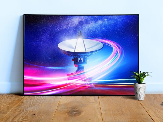 VLA Radio Telescope: Neon light, Meteor shower — space poster, space art, photo poster, NASA poster, neon poster, synthwave poster